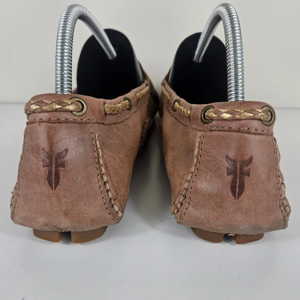 Frye Reagan Womens 9M Braided Mauve Driving Loafer Moccasins Kiltie Rose Gold